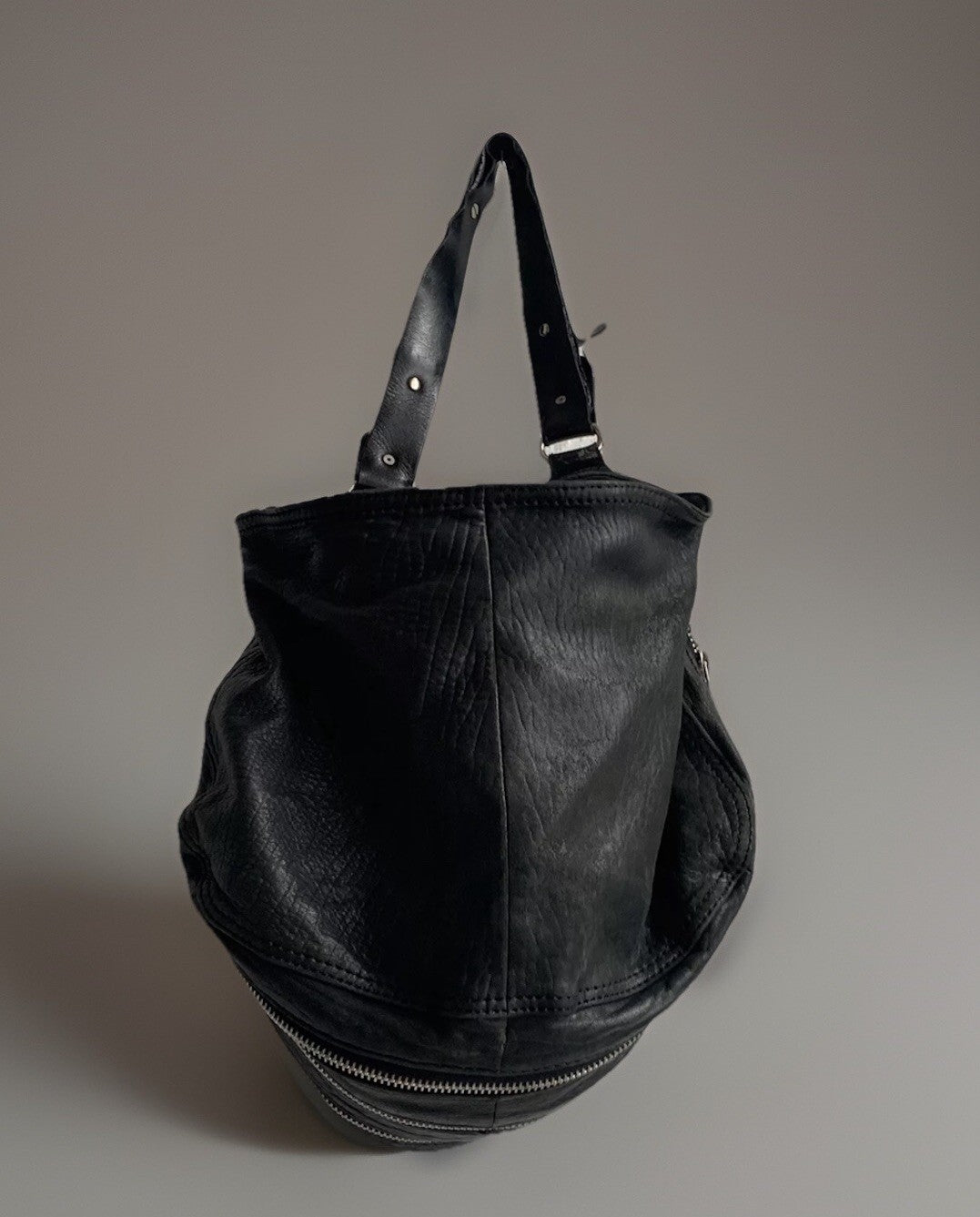 Leder Shopper Tasche Schwarz – Rueckseite