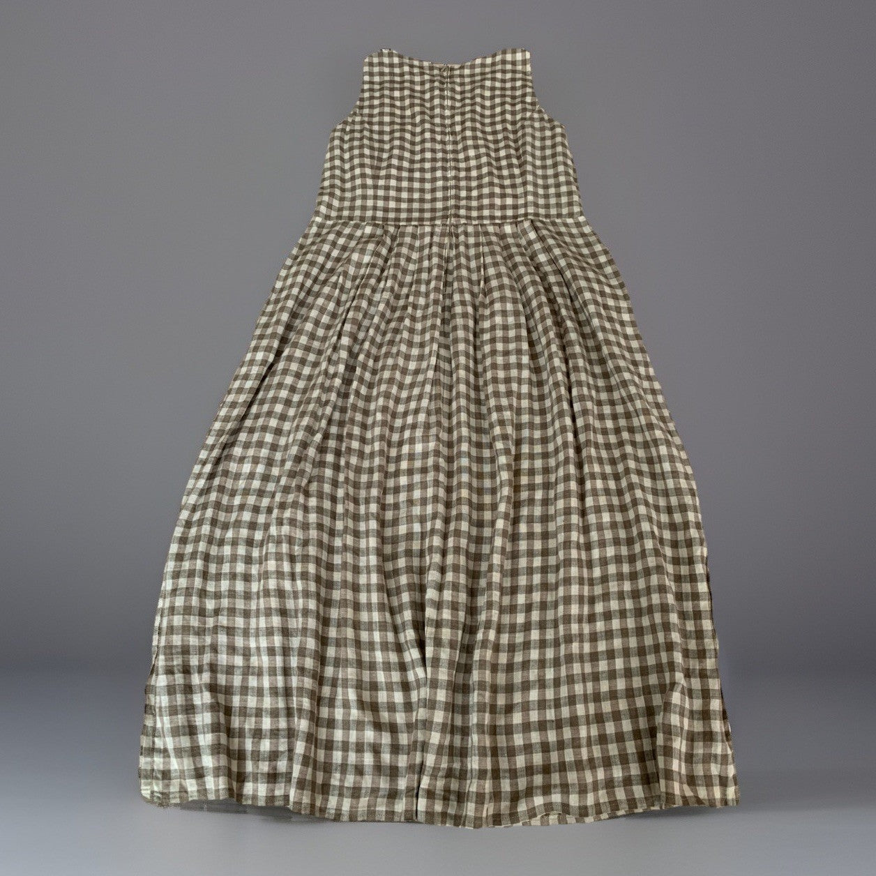 Vintage Leinen Kleid kariert Materialetikett ruecken liegend1