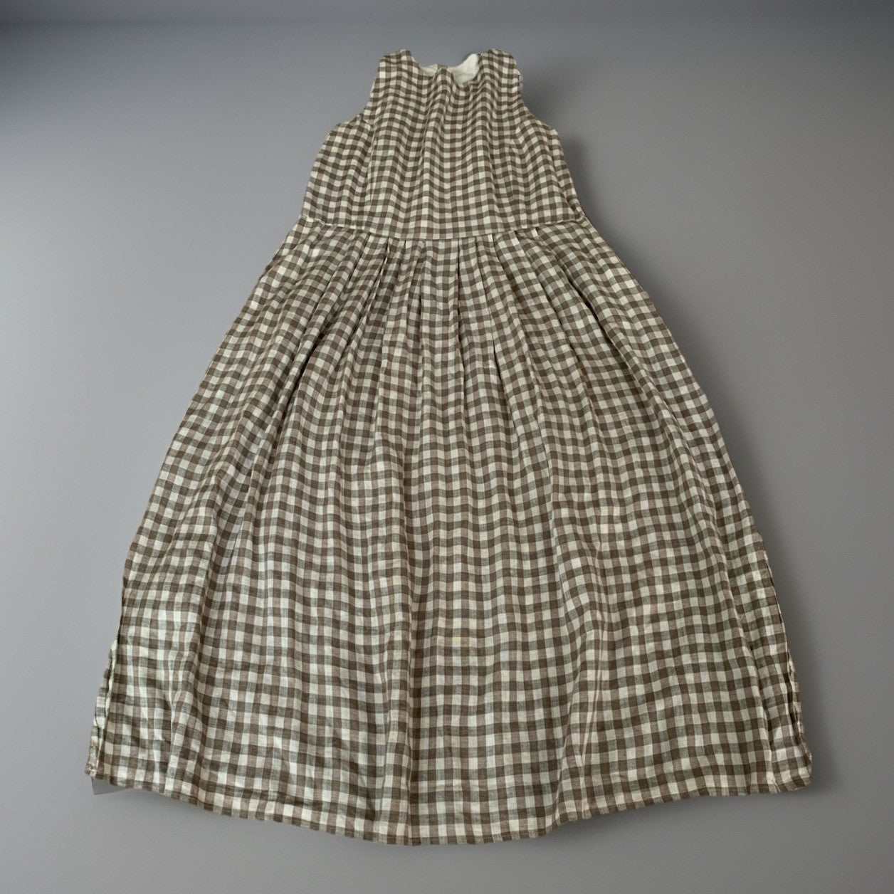 Vintage Leinen Kleid kariert Materialetikett vorne liegend