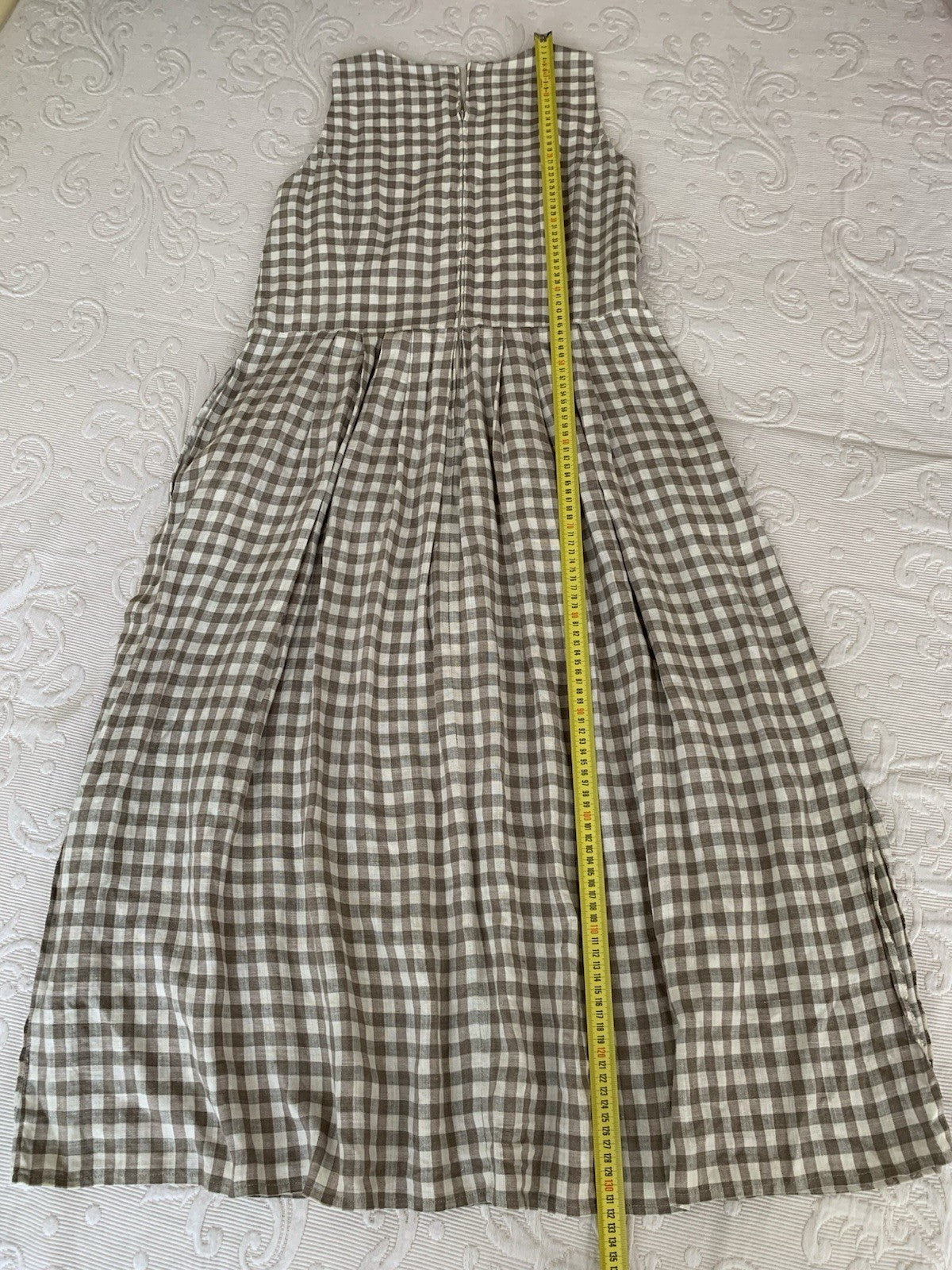 Vintage Leinen Kleid kariert Rueckenlaenge