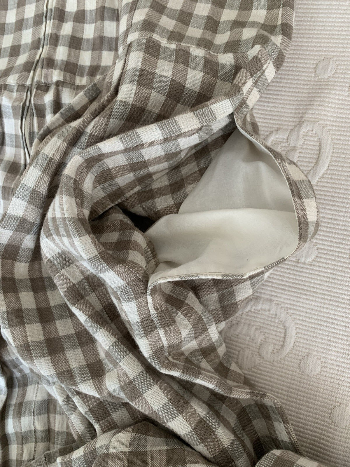 Vintage Leinen Kleid kariert Taschen