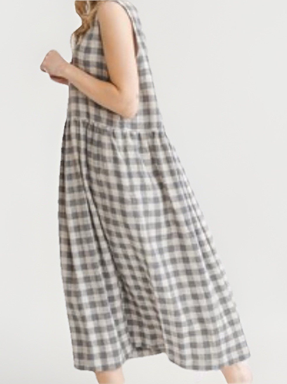 Vintage Leinen Kleid kariert Vorderansicht getragen