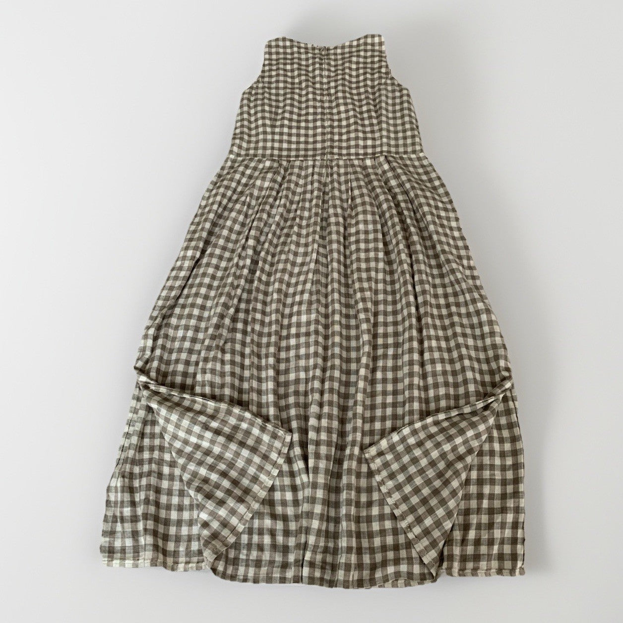 Vintage Leinen Kleid kariert flach hinten