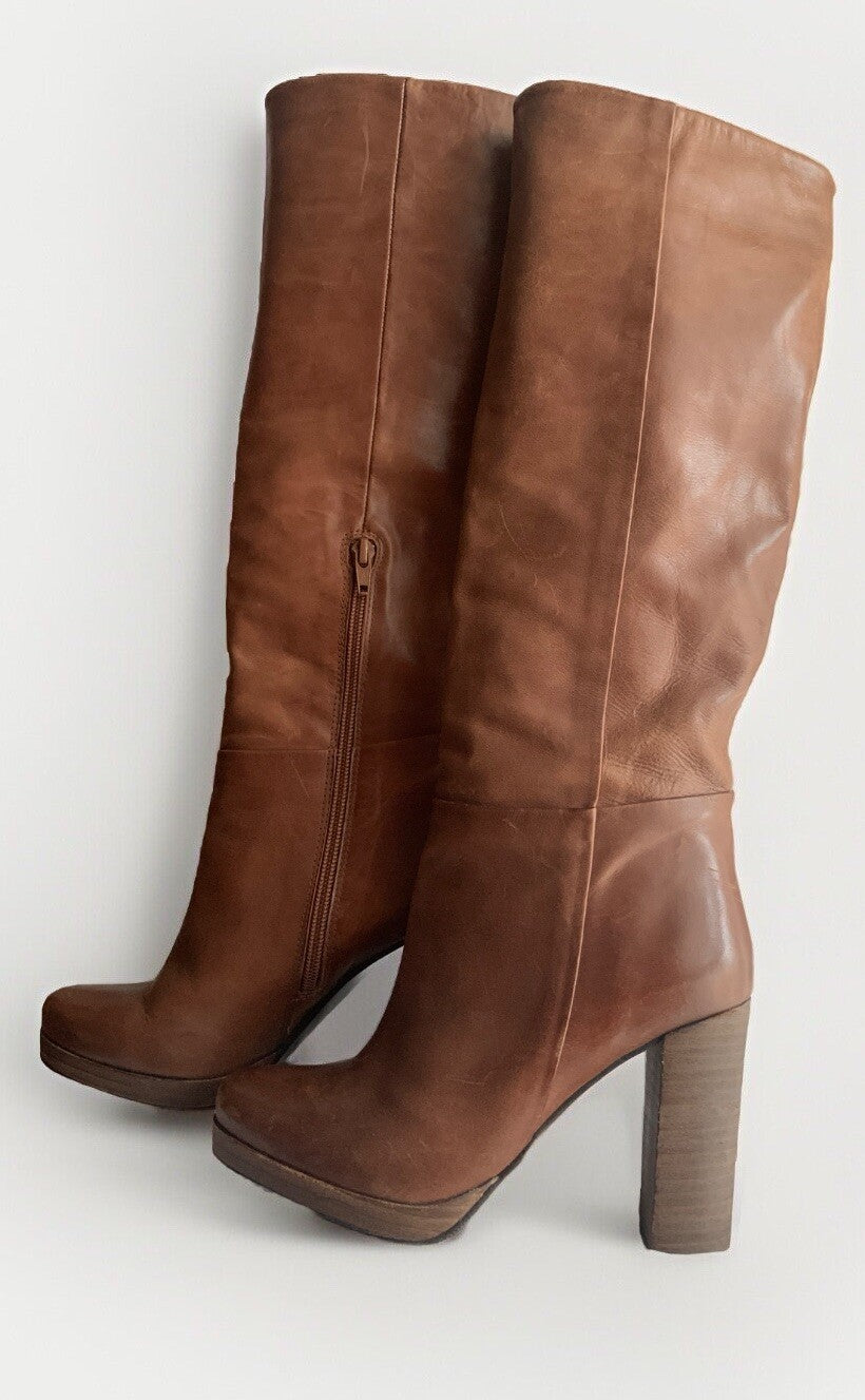 Belmondo High Heel Lederstiefel Braun Seitenansicht, eleganter Damenstiefel mit Blockabsatz