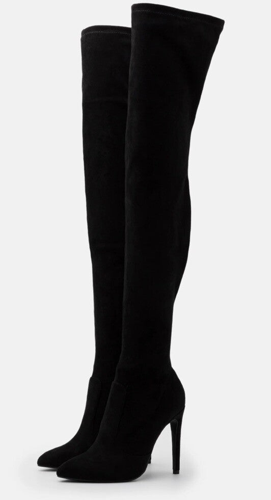 Buffalo Marjorie Black Overknees Damenstiefel als Paar, eleganter High Heel Look