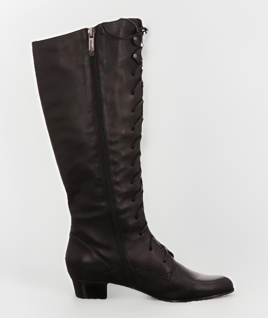 Seitliche Ansicht der Regarde le ciel Damen Lederstiefel in Schwarz